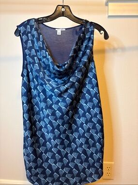 Halogen Navy Blue Printed Cowl Neck Top